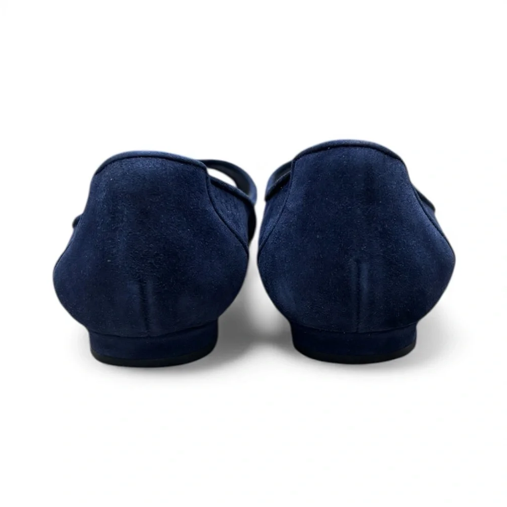 Manolo Blahnik Navy Blue Suede Peep Toe Flats 35.5 - Picture 4 of 9